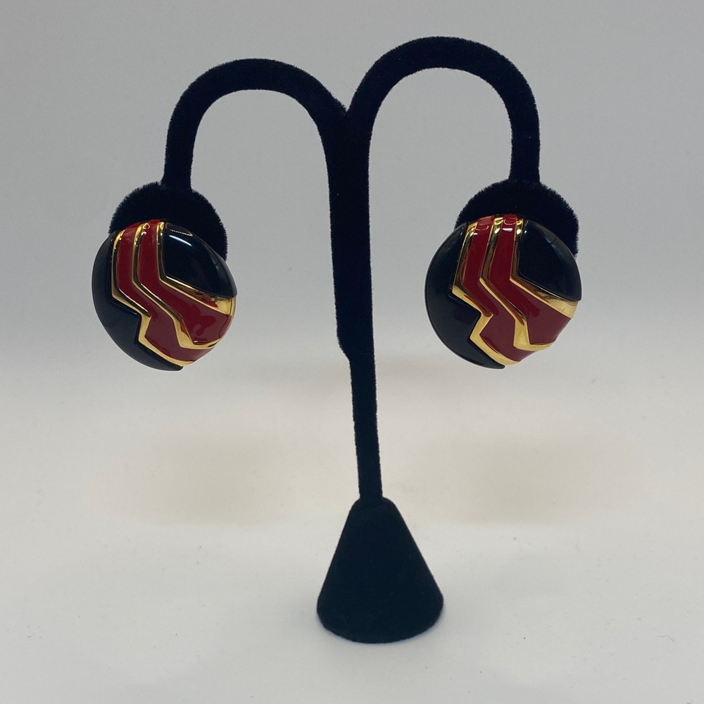 Vintage Napier Black and Red Screw Back Clip On Earrings